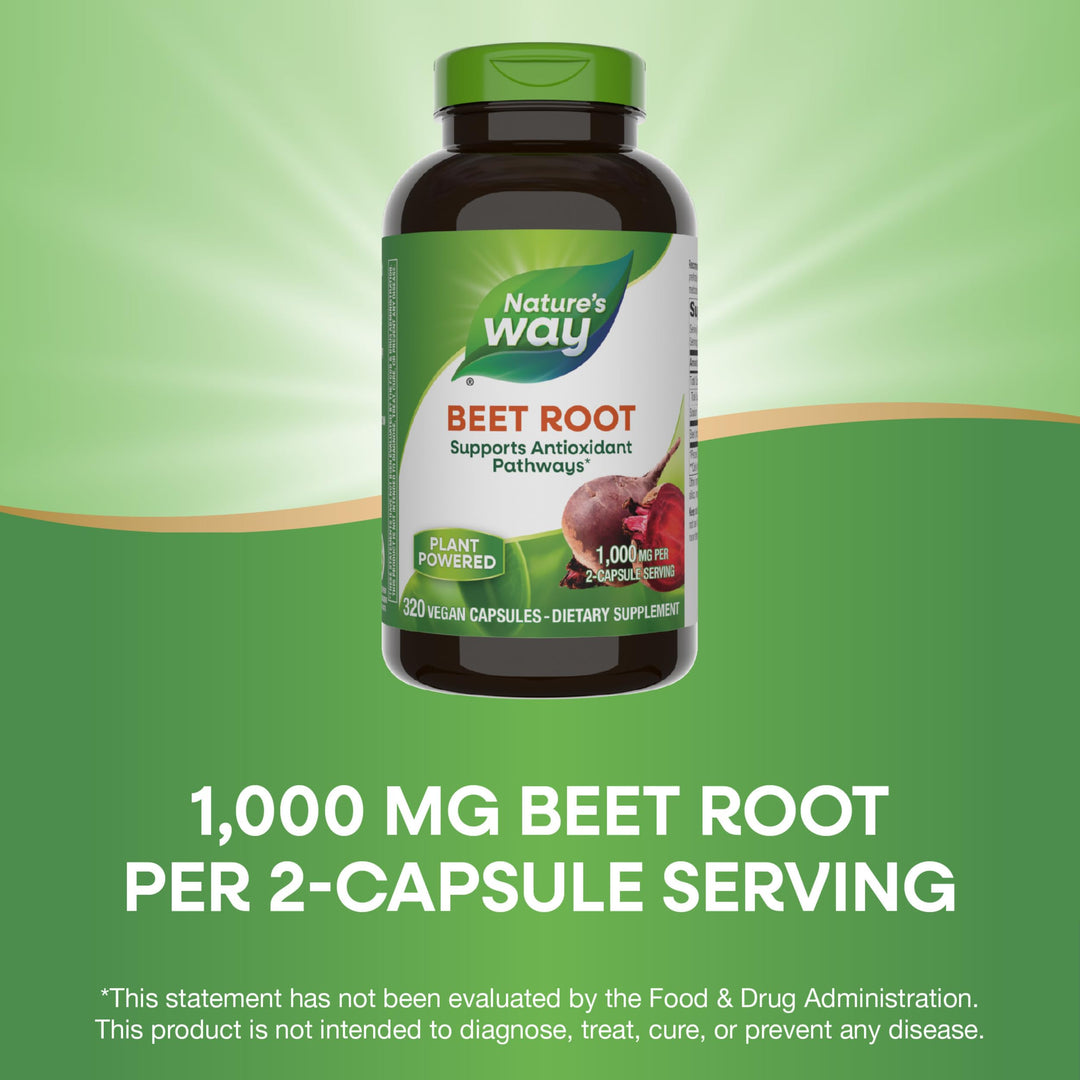 Nature&#39;s Way Beet Root, Supports Antioxidant Pathways*, Helps Neutralize Free Radicals*, 1,000 mg per 2-Capsule Serving, Vegan, 320 Capsules (Packaging May Vary)