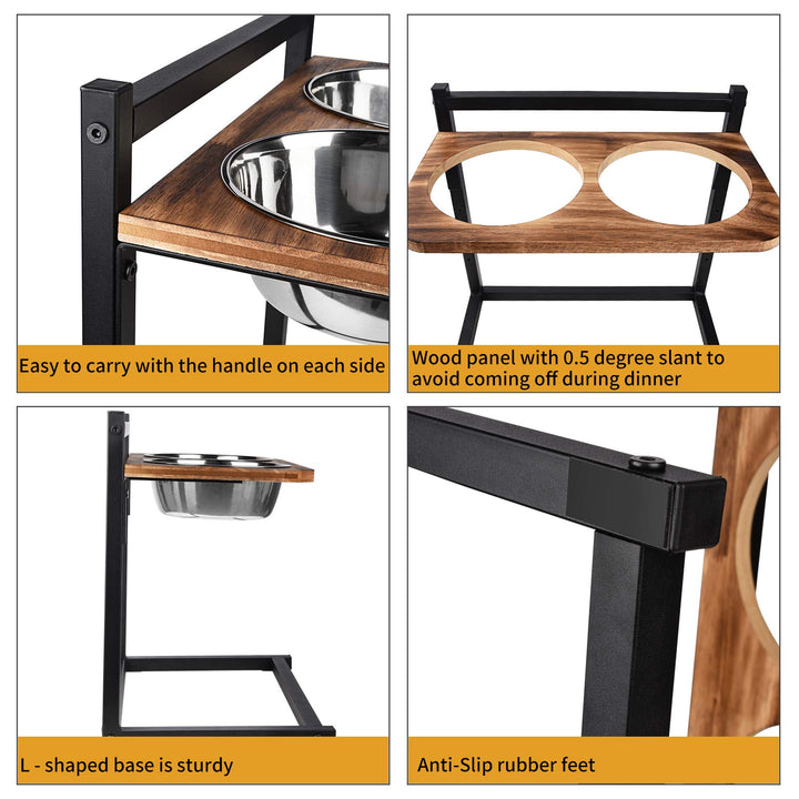 Dog Food Bowls Raised Dog Bowl Stand Feeder Adjustable Elevated 3 Heights 5in 9in 13in with Stainless Steel Food Elevated Dog Bowls for Large Dogs and Cats 16.5x16 inch,Patented