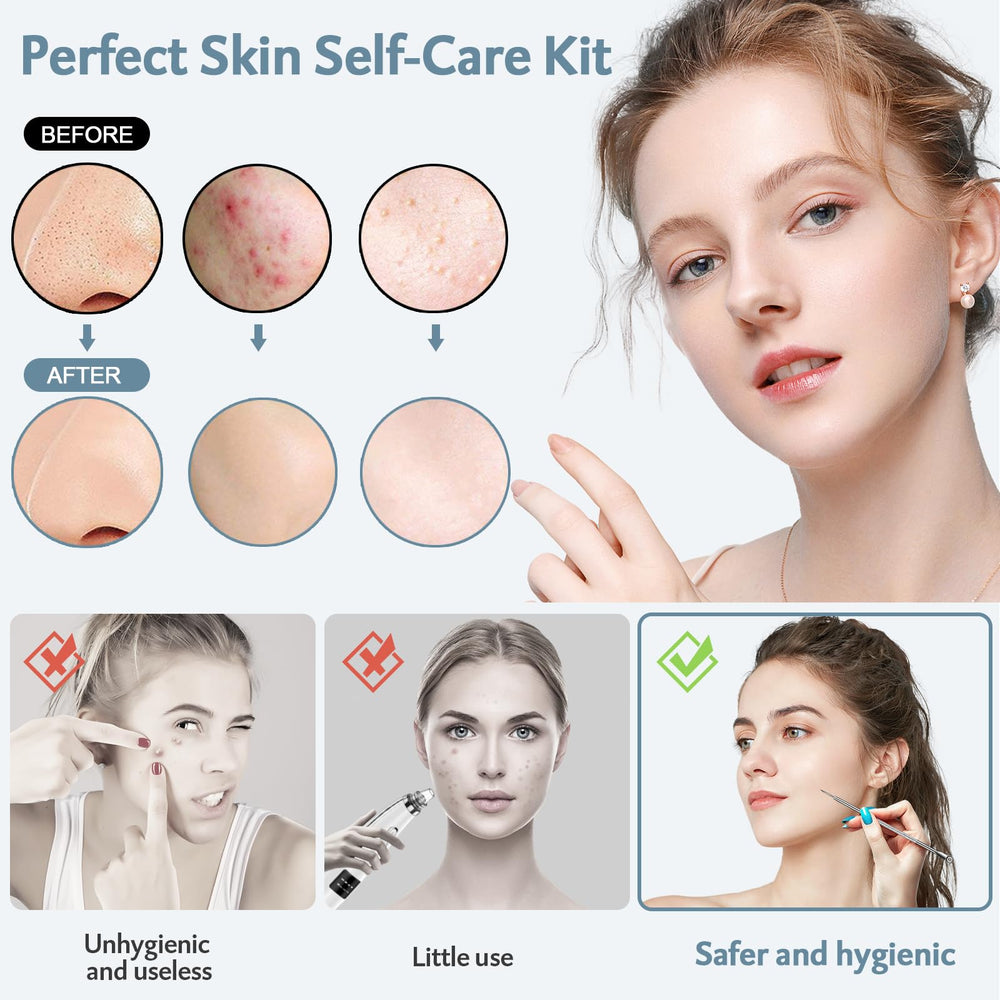 Pimple Popper Tool kit 15 Pcs, Comedone Extractor Blackhead Remover Tool Kit for Whitehead Popping, Stainless Steel Pimple Extractor with Metal Case and 10X Beauty Magnifier