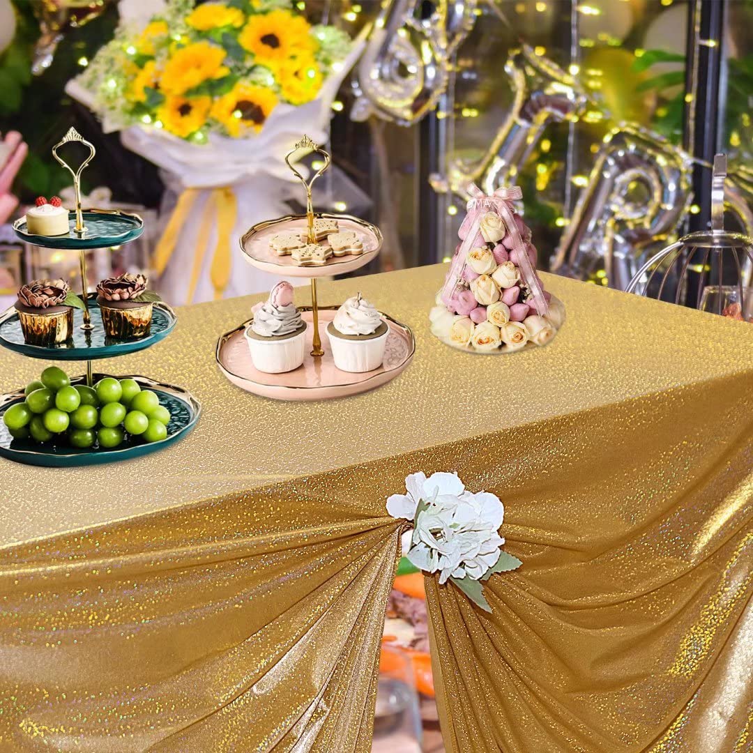 Gold Sequin Tablecloth for Parties 60x102 Inch - Sparkle Glitter Table Cloth Laser Rectangle Table Cover Overlay for Wedding Baby Shower Ceremony Birthday Cake Table Holiday Banquet Decoration