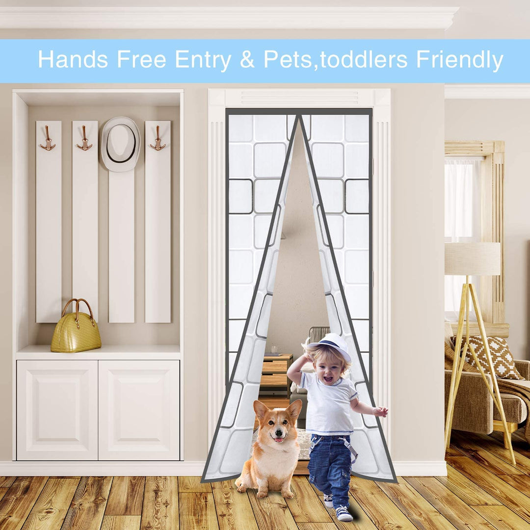 Insulated Door Curtain, Magnetic Thermal Door Cover Screen Door Self-Closing Privacy Magnetic Screen Door Hands Free for Patio, Kitchen, Bedroom, Air Conditioner Room, Fits Doors up to 36 x 82,Grey