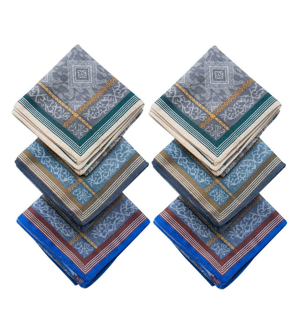 Mens Soft Cotton Handkerchiefs Old-fashioned Jacquard Pattern Assorted Pack 9PCS