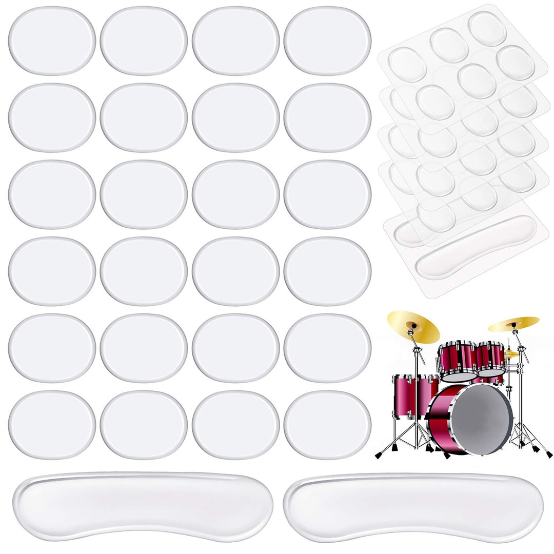 Drum Dampeners Gel Pads, 24 Pieces Oval Drum Dampeners 2 Pieces Long Clear Drum Dampeners Silicone Drum Silencers Soft Drum Dampening Gel Pads Transparent Drum Mute Pads for Drums Tone Control