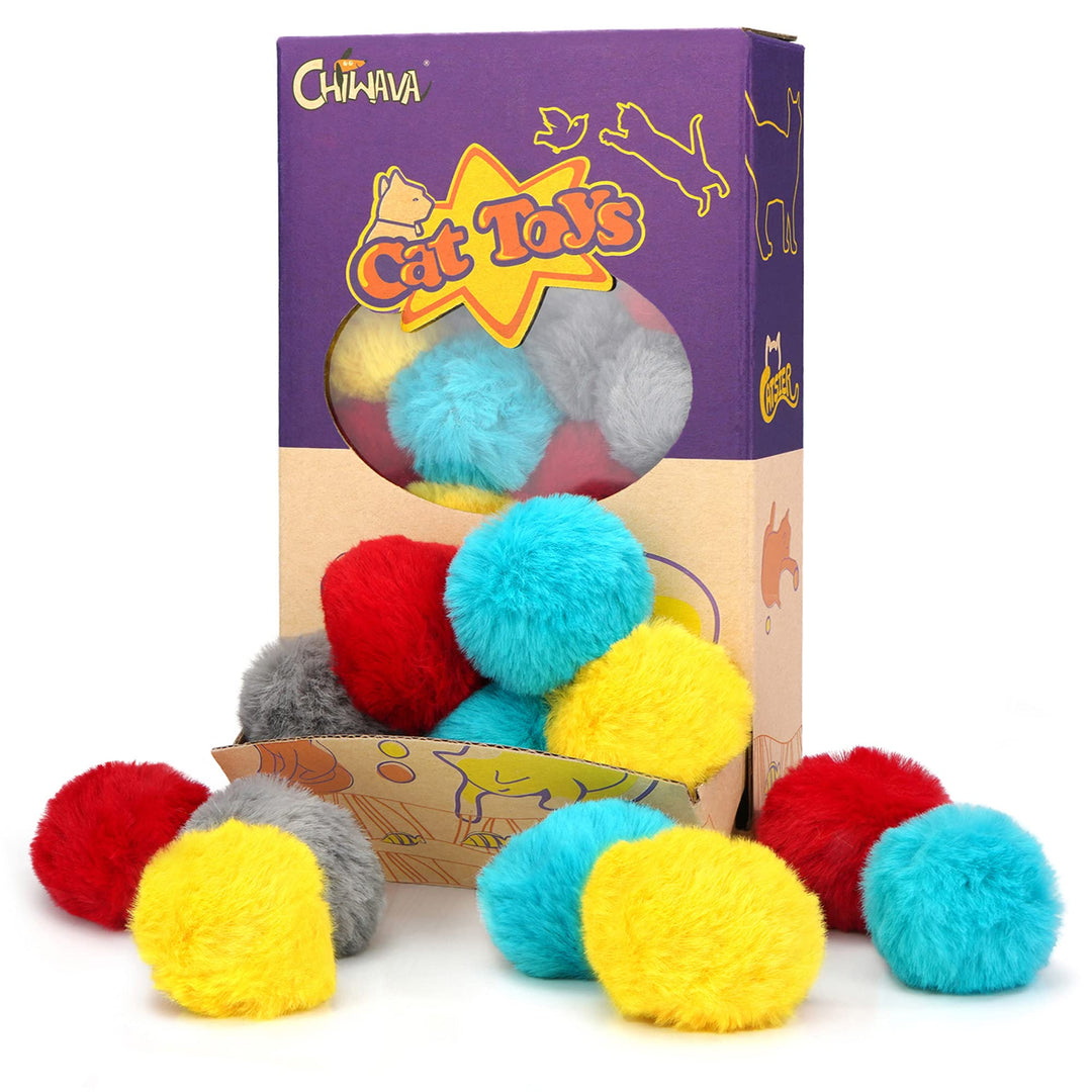 CHIWAVA 24PCS 1.8 Catnip Furry Cat Toys Ball Soft Pom Pom Balls Kitten Chasing Quiet Play Assorted Color