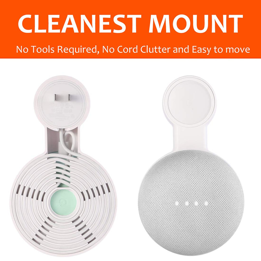 Outlet Wall Mount Holder for Google Nest Mini and Google Home Mini, A Space-Saving Accessories with Cord Management for Google Mini Smart Speaker, No Messy Wires or Screws (2 Pack)