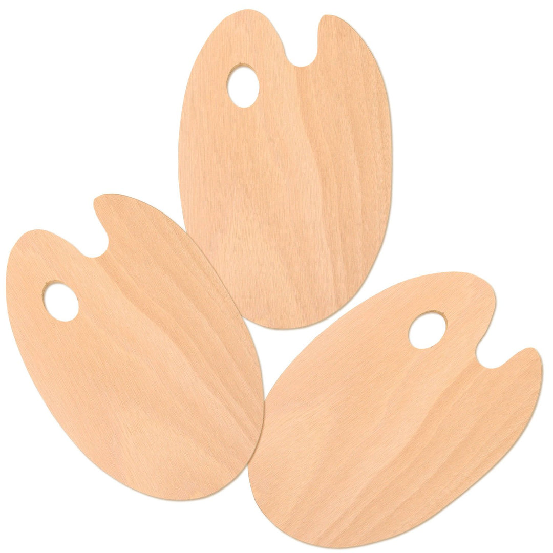 8 x 12 Large Wooden Oval-Shaped Artist Painting Palette with Thumb Hole (Pack of 3) - Wood Paint Color Mixing Tray - Easy Clean, Mix Acrylic, Oil - Art Students