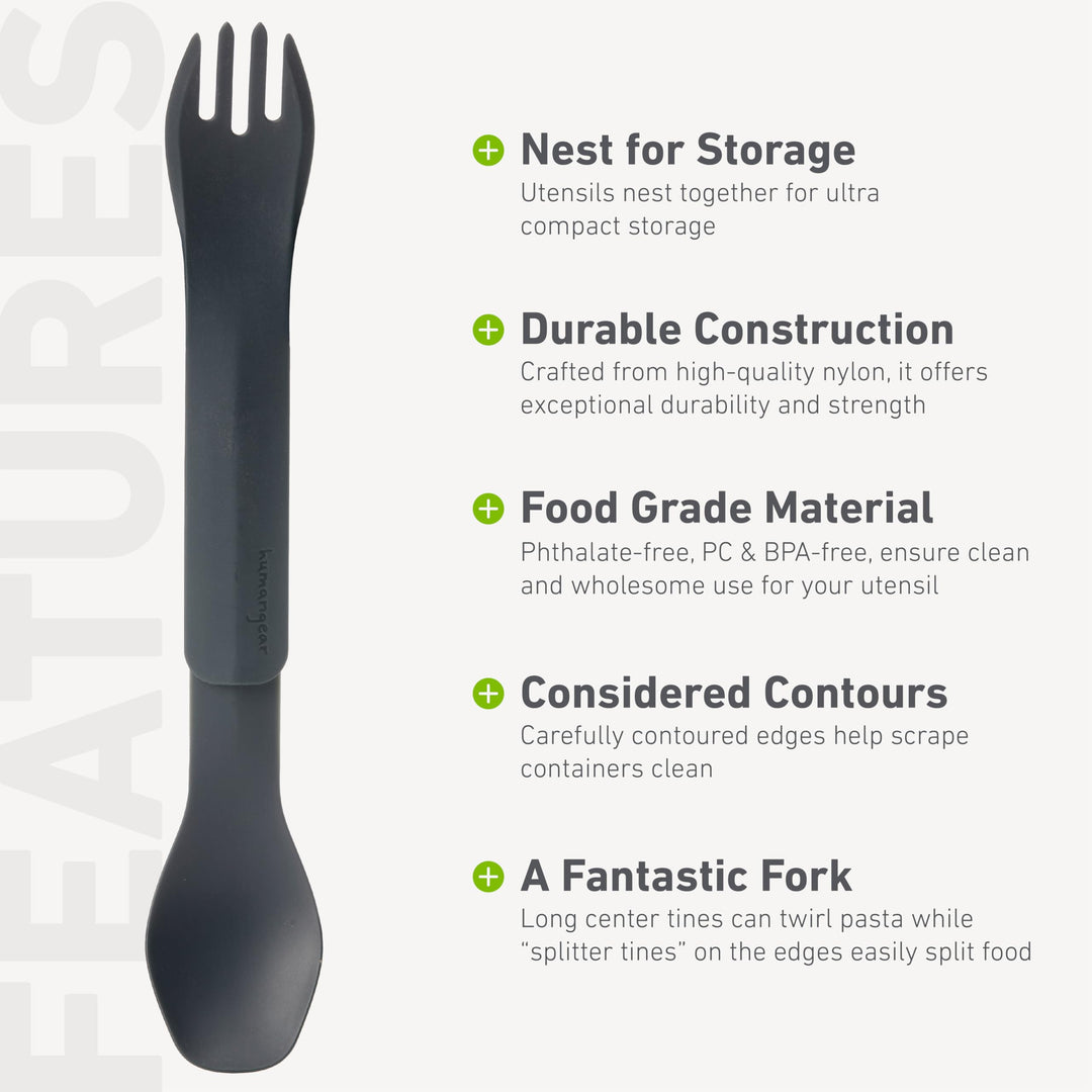 GoBites Duo | Travel &amp; Camping Utensils | Portable &amp; Convertible Dining Ware | Multi-Functional Spork, Gray