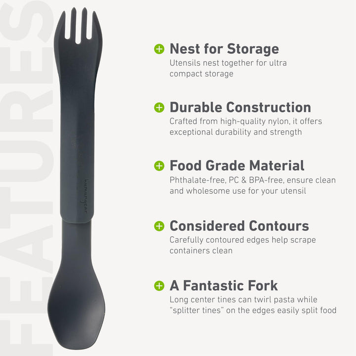 GoBites Duo | Travel &amp; Camping Utensils | Portable &amp; Convertible Dining Ware | Multi-Functional Spork, Gray