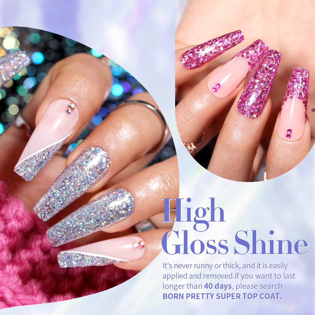 BORN PRETTY Glitter Gel Polish Sparkly Shiny Gold Silver Pink Glitter Gel Nail Polish Kit Soak Off UV Nail Gel Gift Box Nail Art Manicure Varnish Kit 7ML 6PCS