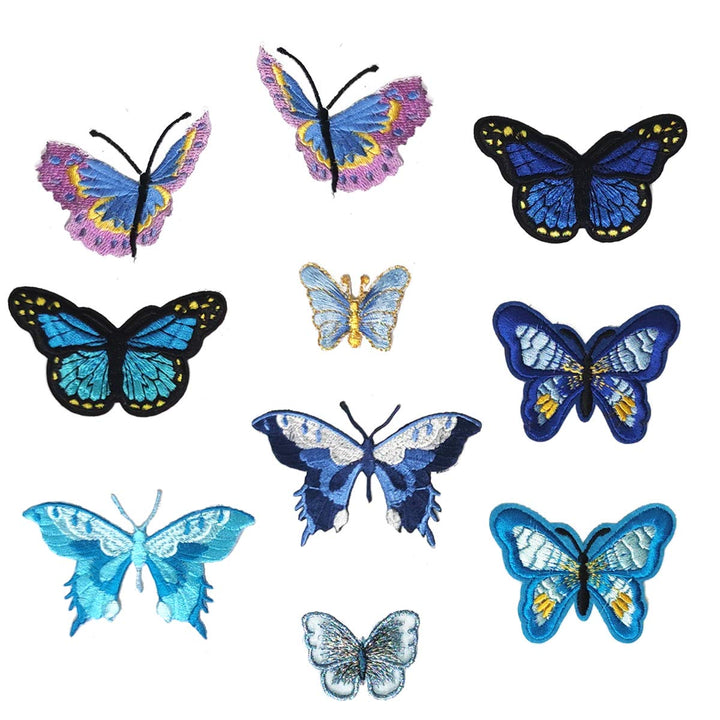 10 Pieces Blue Butterfly Iron on Patches, Embroidery Applique Sew on Repair Patches for DIY Decor, Jeans, Jackets, Bags, Cloth