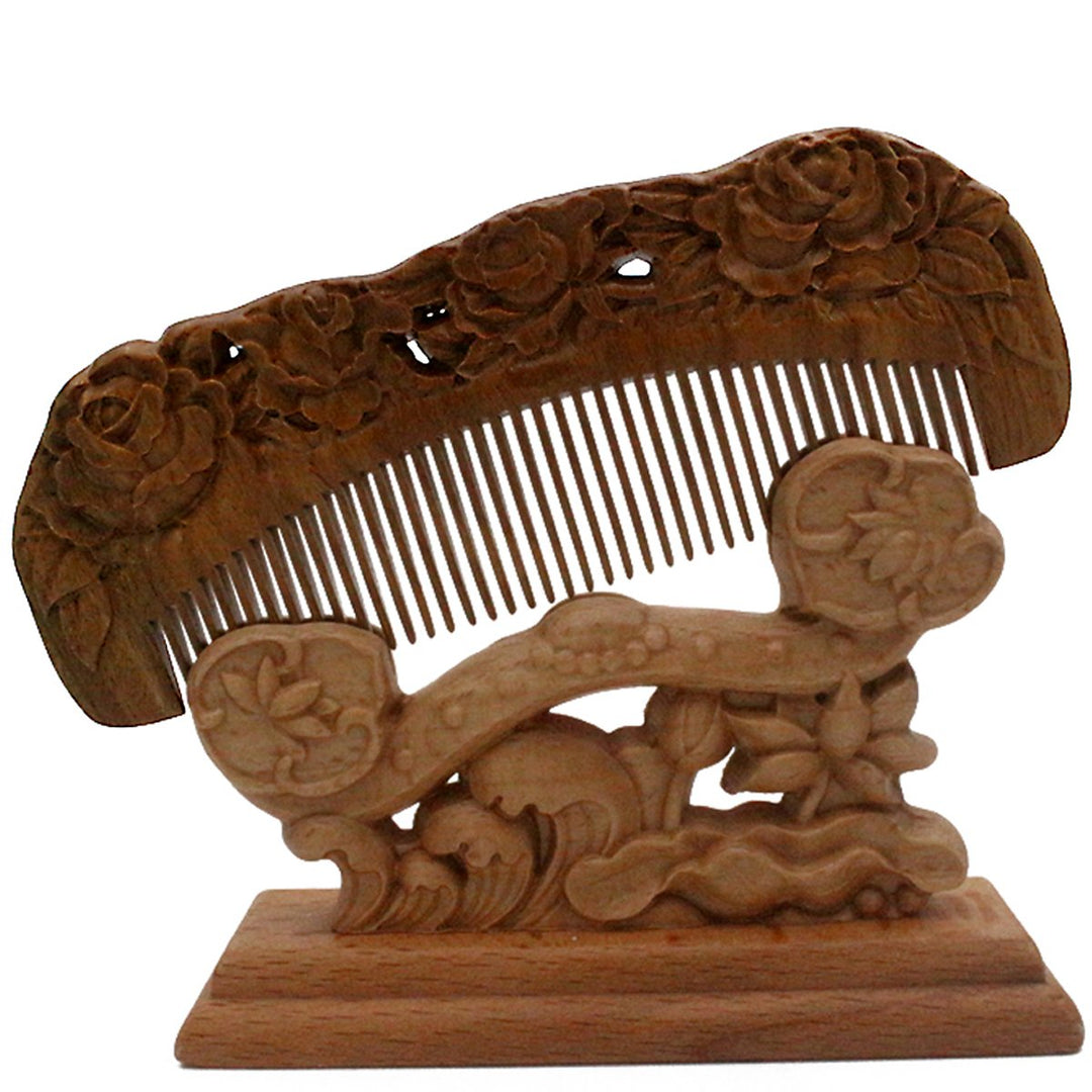 Handmade Carved Natural Sandalwood Hair Comb - Anti-static No Snag Brush for Men&#39;s Mustache Beard Care Anti Dandruff Women Girls Head Hair Accessory (HC1006)