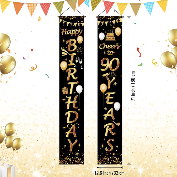 2 Pieces 90th Birthday Party Decorations Cheers to 90 Years Banner Porch Sign Door Hanging Banner 90th Party Decorations Welcome Porch Sign for 90 Years Birthday Supplies, 71 x 12 Inches