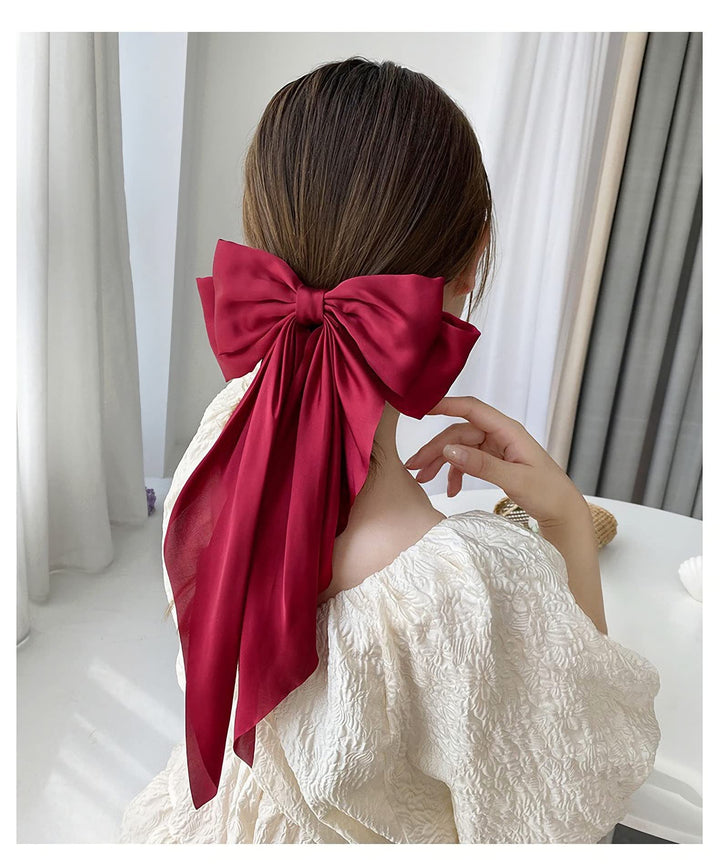 Ribbon Hairclip Vintage Satin Bow Bowknot Hairpin Women Hair Clip (Red) 1 Count (Pack of 1)