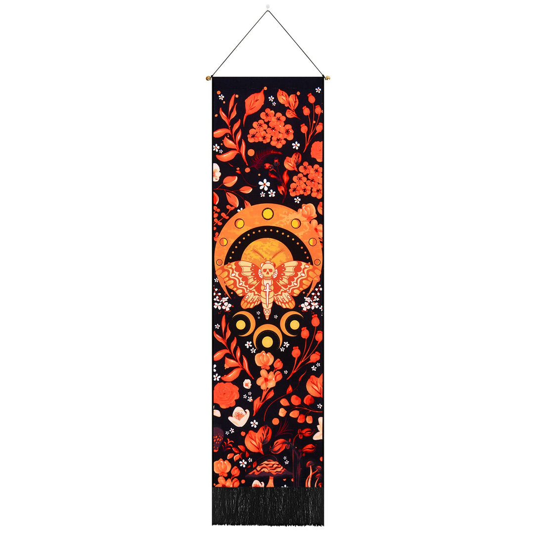 Moon Phase Tapestry Moth Tapestries Colorful Floral Tapestry Abstract Vertical Tapestry Hippie Mushroom Tapestry Wall Hanging For Room(Moon, 12.8 x 51.2 Inches)