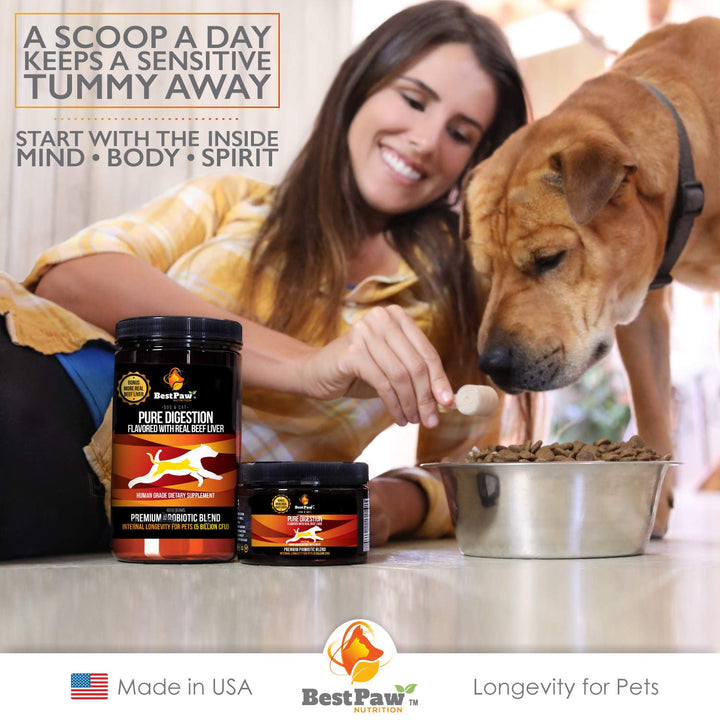 Probiotics for Dogs &amp; Cats with Prebiotics &amp; Digestive Enzymes Best for Gas Diarrhea UTI &amp; Yeast Infection Relief Grain Free Powder Supplement Organic Coconut Oil Pumpkin &amp; Turmeric Made in The USA