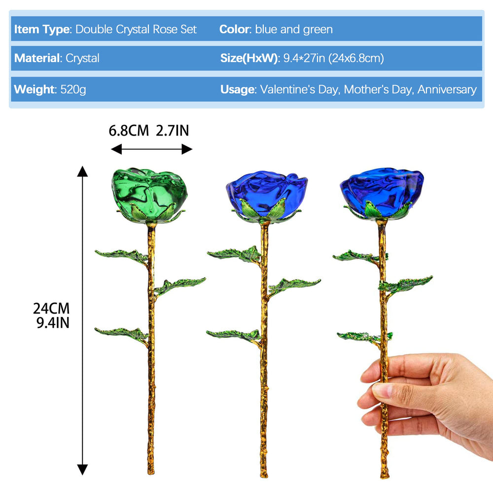 HDCRYSTALGIFTS Crystal Rose Flower Glass Blue and Green