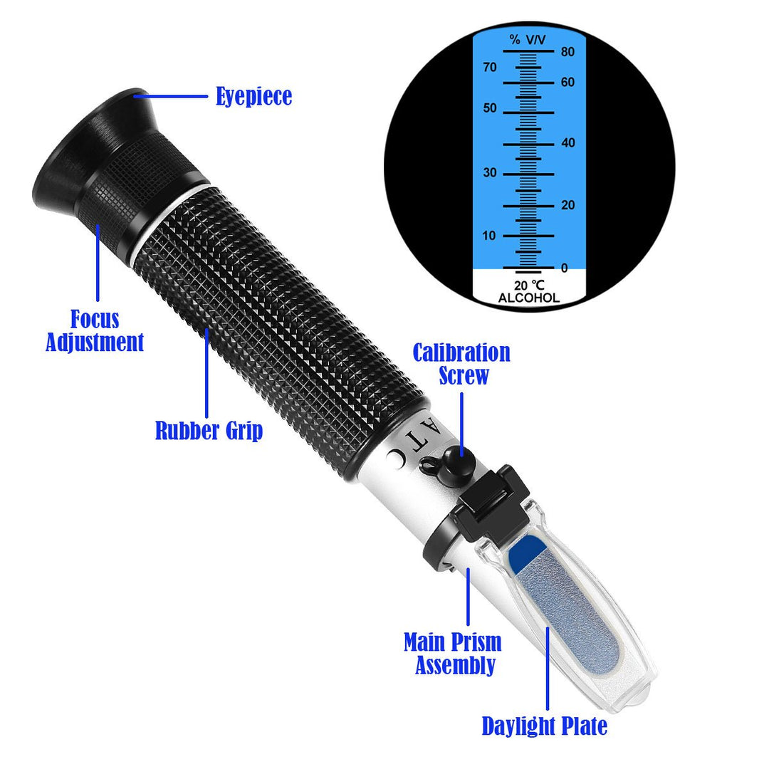 Handheld Alcohol Refractometer, 0~80% Alcohol Content Measurement Tool Tester for Spirits Distilled Ethanol with Water Like Whiskey, Brandy;Used in Scientific Research, Alcohol Purchase