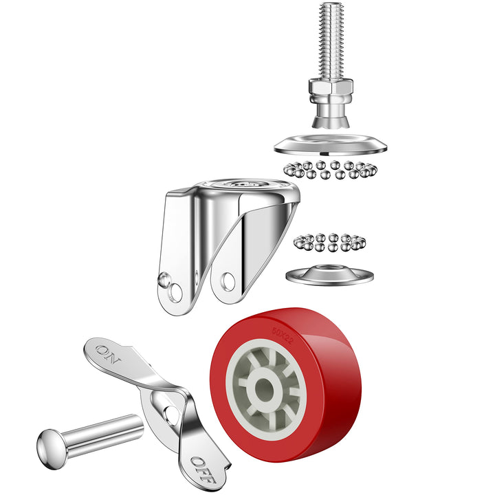 2 Inch Swivel Caster Wheels Set of 4, Locking Casters Heavy Duty Total Capacity 200lbs, Metric M8-1.25×25mm Threaded Stem PU Castors with Brake
