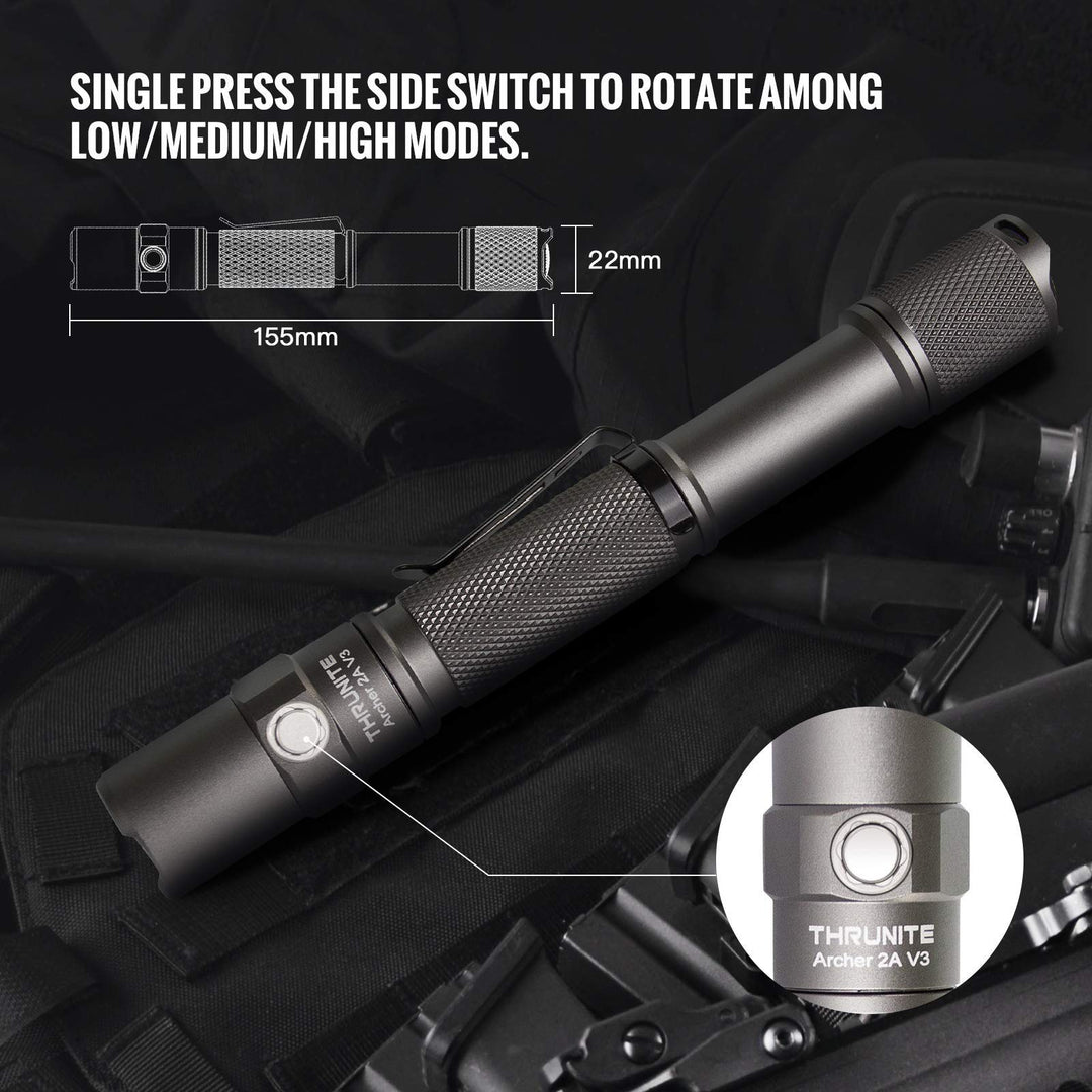 Archer 2A V3 LED Flashlight, 500 Lumens Mini AA Flashlight with Lanyard, IPX8 Water-Resistant Dual Switch Outdoor Flash Light for Hiking, Camping, Everyday Use, EDC - Metal Grey CW