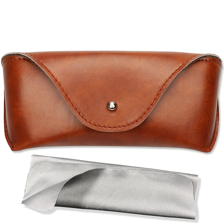 Portable Leather Glasses Case, Flexible Reading Eyeglass Pouch Slim Case for Women Men Horizontal Sunglasses Case