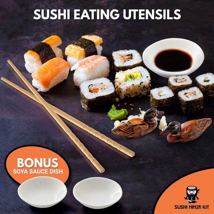 Sushi Making Kit for Beginners - Sushi Bazooka Sushi Maker Kit with Bamboo Sushi Rolling Mat, Sushi Knife, Avocado Slicer, Chopsticks, Rice Paddle, Rice Spreader, Sauce Dish &amp; DIY Sushi Roller Guide