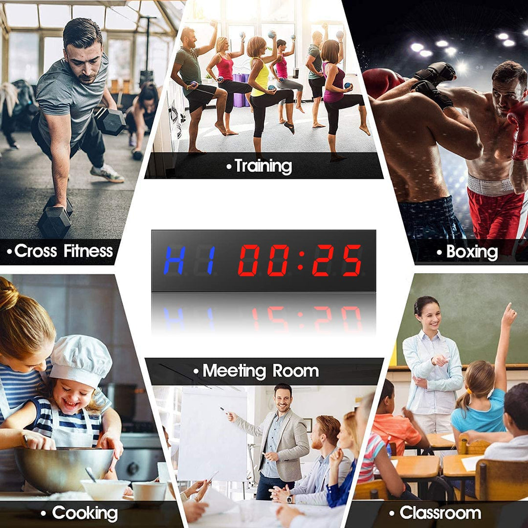 Gym Timer,LED Workout Colck Count Down/Up Clock,11.5 x 4 Ultra-Clear Digital Display, Power Bank Compatible with Workout Metal Stopwatch, Multi-Scenes with Remote