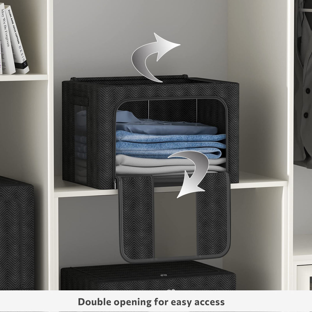 3 Pack Clothes Storage Bins - Stackable Metal Frame Sto
