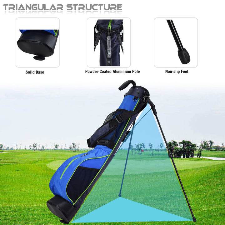 Golf Stand Bag Retractable, Portable Golf Bag with 2 Way Divider and Dual Straps, Waterproof Wear-Resistant Durable Fabric Golf Bag for Women and Men (Blue)