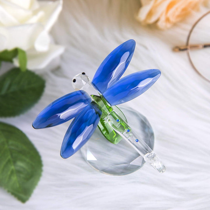 H&amp;D HYALINE &amp; DORA Crystal Glass Animals Figurine, Blue Standing Dragonfly,Gift Boxed
