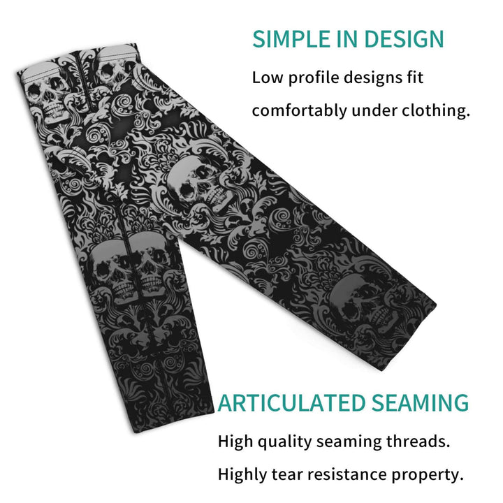Halloween Gothic Skull Black UV Sun Protection Cooling Arm Sleeves for Men &amp; Women Youth,Compression Athletic &amp; Sports Sleeve One Size