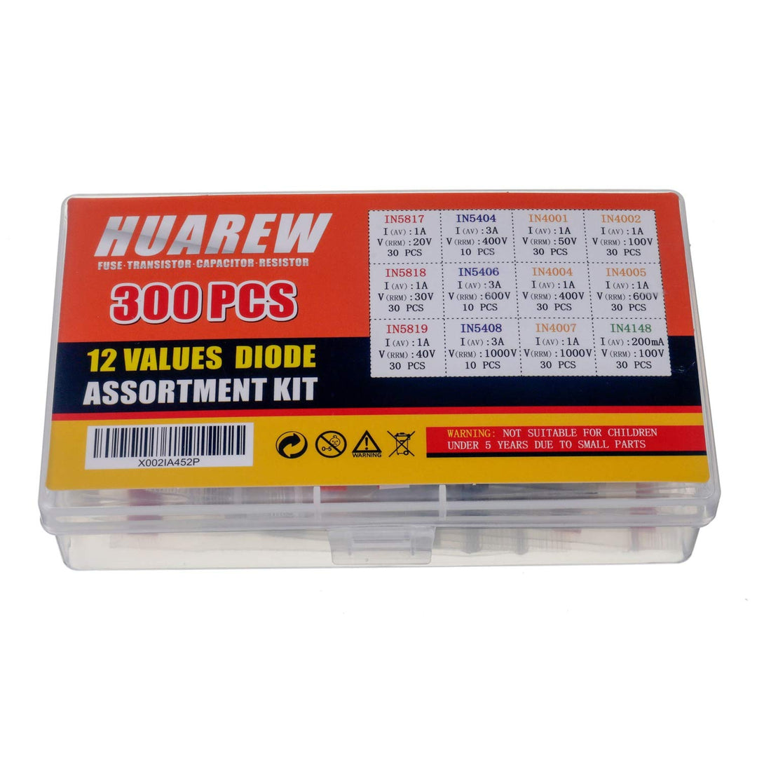 12 Values 300 Pcs Rectifier Diodes 1N4001 1N4002 1N4004 1N4005 1N4007 1N5404 1N5406 1N5408 Schottky Diodes 1N5817 1N5818 1N5819 Switching Diodes 1N4148 Assortment Kit