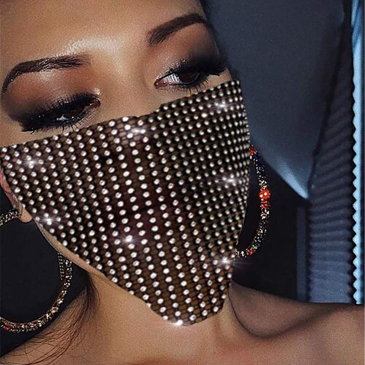 Sparkly Crystal Mesh face Mask Chain Rhinestone Masquerade Face Masks Black Dance Party Nightclub Face Necklace Jewelry for Women and Girls