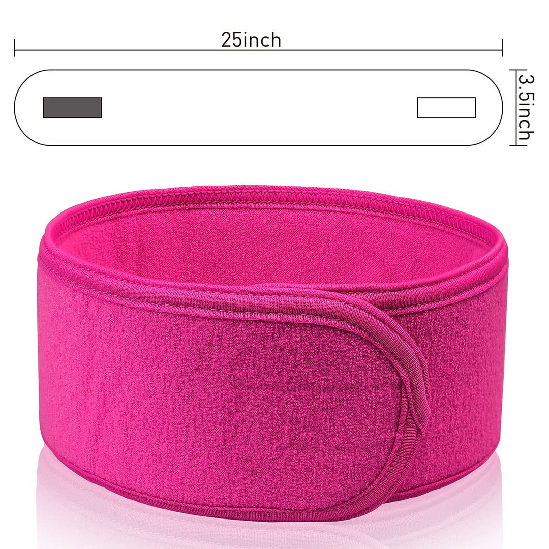 3 Pack Makeup Headband, Ultra Soft Adjustable Spa Facial Headbands Terry Cloth Stretch Make Up Wrap for Face Washing, Bathing, Showers (Rose Red)