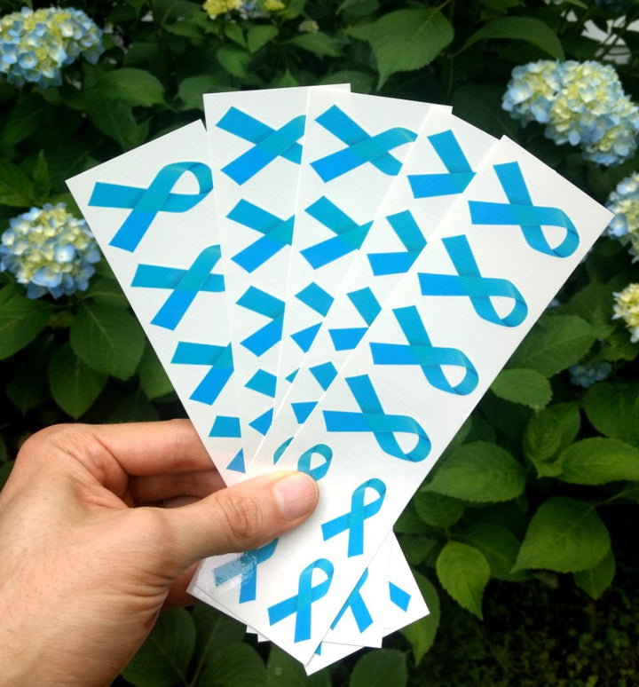 40 Light Blue Ribbon Temporary Tattoos: Prostate Cancer, Stroke, Heart Disease Awareness Tattoo