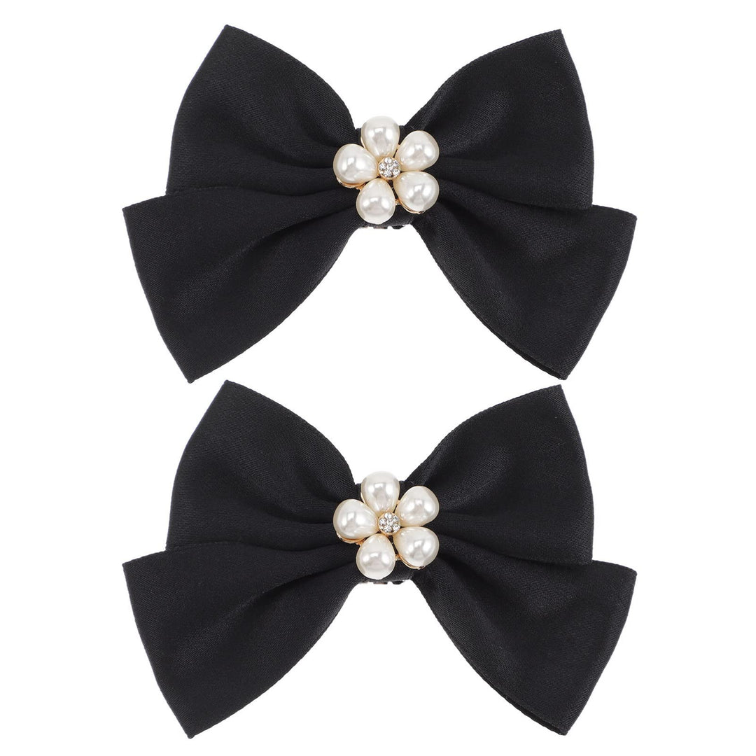 1 Pair Bow Shoe Clips Removable Shoe Charms Pearls Shoe Buckle Bowknot Dress Shoes Jewelry Decorative Shoe Accessories for Wedding Party Prom Decoration (Black)