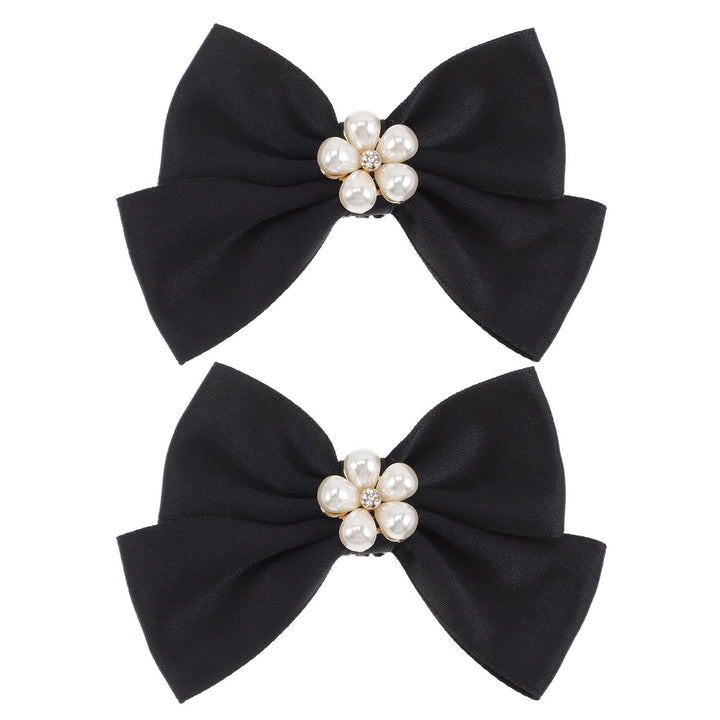 1 Pair Bow Shoe Clips Removable Shoe Charms Pearls Shoe Buckle Bowknot Dress Shoes Jewelry Decorative Shoe Accessories for Wedding Party Prom Decoration (Black)