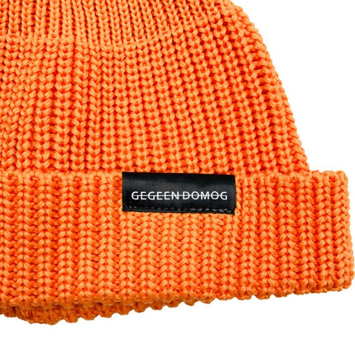 Knitted Hat Cotton Rib Knit Beanie Hats Cap Unisex Warm Soft Watch Cap Plain Cuff Slouchy Cap for Winter Orange