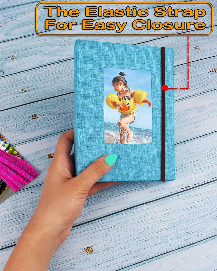 Small Photo Album 4x6 – Clear Pages, Linen Cover with Front Window, Pack of 2, Each Small Album Holds 52 Photos, Small Brag Book Photo Album for 4x6 Photos, Blue Fabric