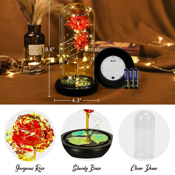 Christmas Galaxy Rose Gifts for Her, Glass Flower Gifts for Women, Mom &amp; Friends, Enchanted Rose in Glass Dome, Preserved Flowers with LED Lights for Xmas, Birthday, Anniversary, Valentines