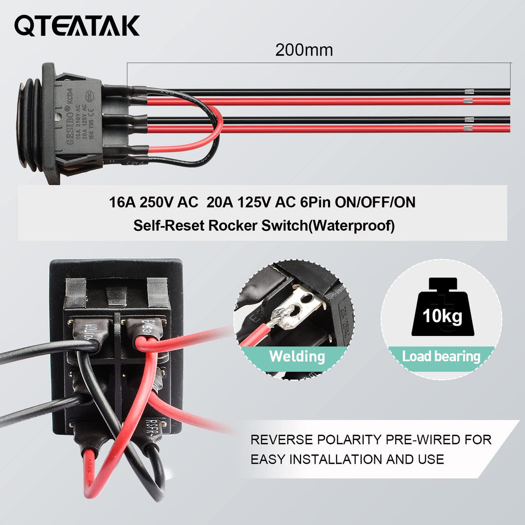 QTEATAK DC 12V 10A 6 Pin 3 Position (ON)-Off-(ON) AC 11