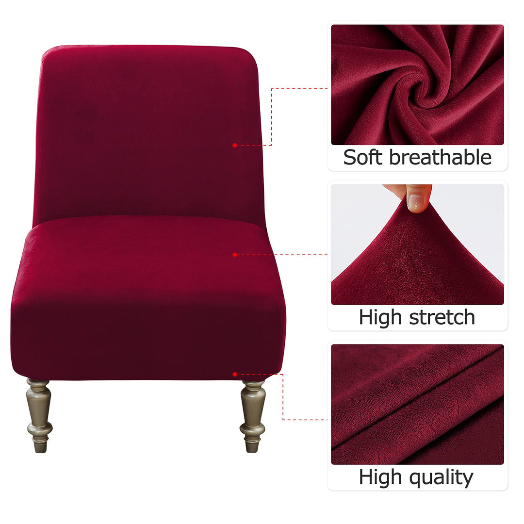 Armless Accent Slipper Chair Covers,Stretch Armless Chair Slipcover Removable Velvet Fabric Non-Slip Silp Cover for Accent Chair Without Arms Furniture Protector for Living Dining Room Hotel…