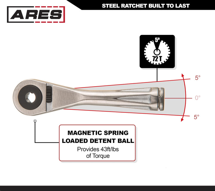 70040-1/4-Inch Drive Close Quarter Micro Bit Ratchet | Mini Screwdriver with High Torque 72-Tooth Gearhead - 5 Degree Sweep - Spring Loaded Detent Ball Bit Holder