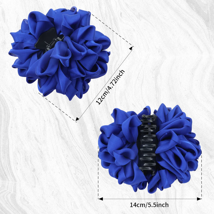 4 Pack Blue Black Burgundy Red Green Butterfly Octopus Korean Ribbon Silk Chiffon Large Rose Flower Bows Plastic Hair Claw Clips Jaw Barrettes Grips Clamps Decorative Bun Chignon Accessories for Women