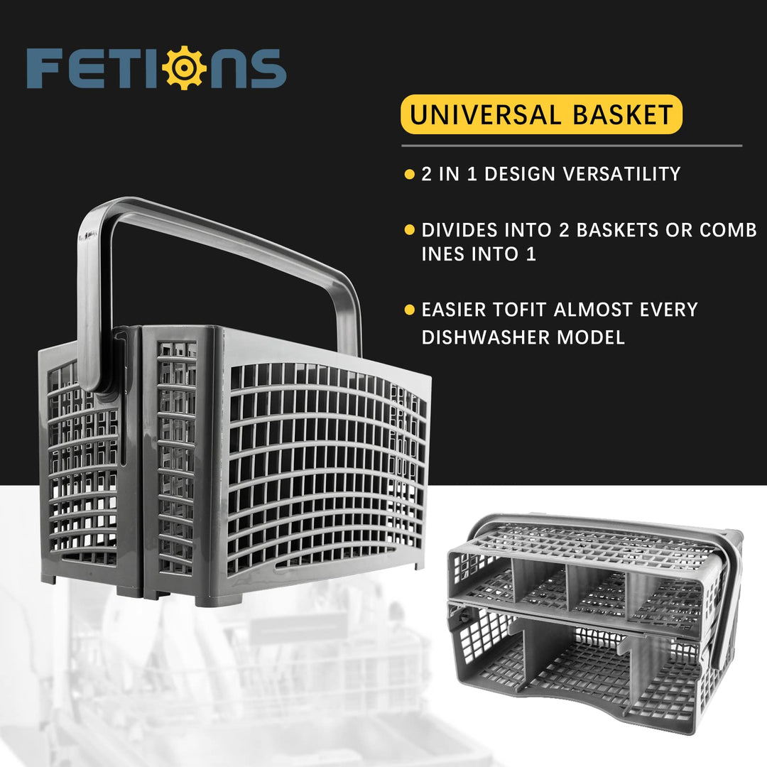 FETIONS Dishwasher Silverware Basket, 2-in-1 Universal Dishwasher Utensil/Cutlery Basket Fit for Ken-more, Whirl-pool, Sam-sung, Frigi-daire, G-E (9.1 x 5.0 x 5.2 )