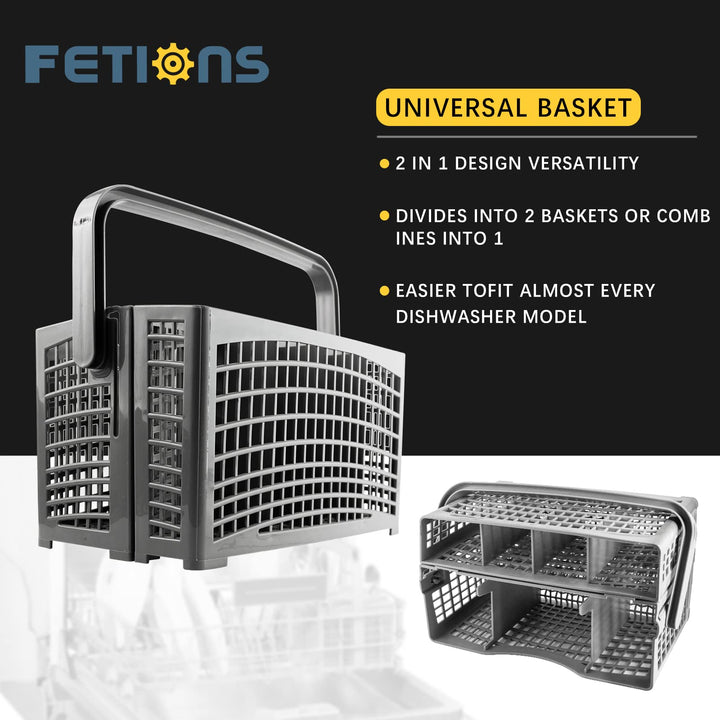 FETIONS Dishwasher Silverware Basket, 2-in-1 Universal Dishwasher Utensil/Cutlery Basket Fit for Ken-more, Whirl-pool, Sam-sung, Frigi-daire, G-E (9.1 x 5.0 x 5.2 )