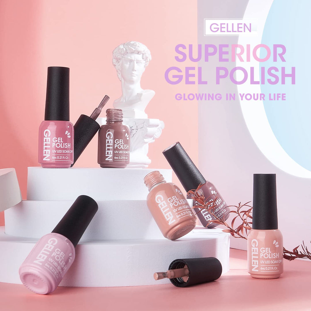 Gel Nail Polish Set - 6 Colors Pretty in Pastel Series - Soft Pastel Nail Art Colors Long Lasting Home Gel Manicure Kit