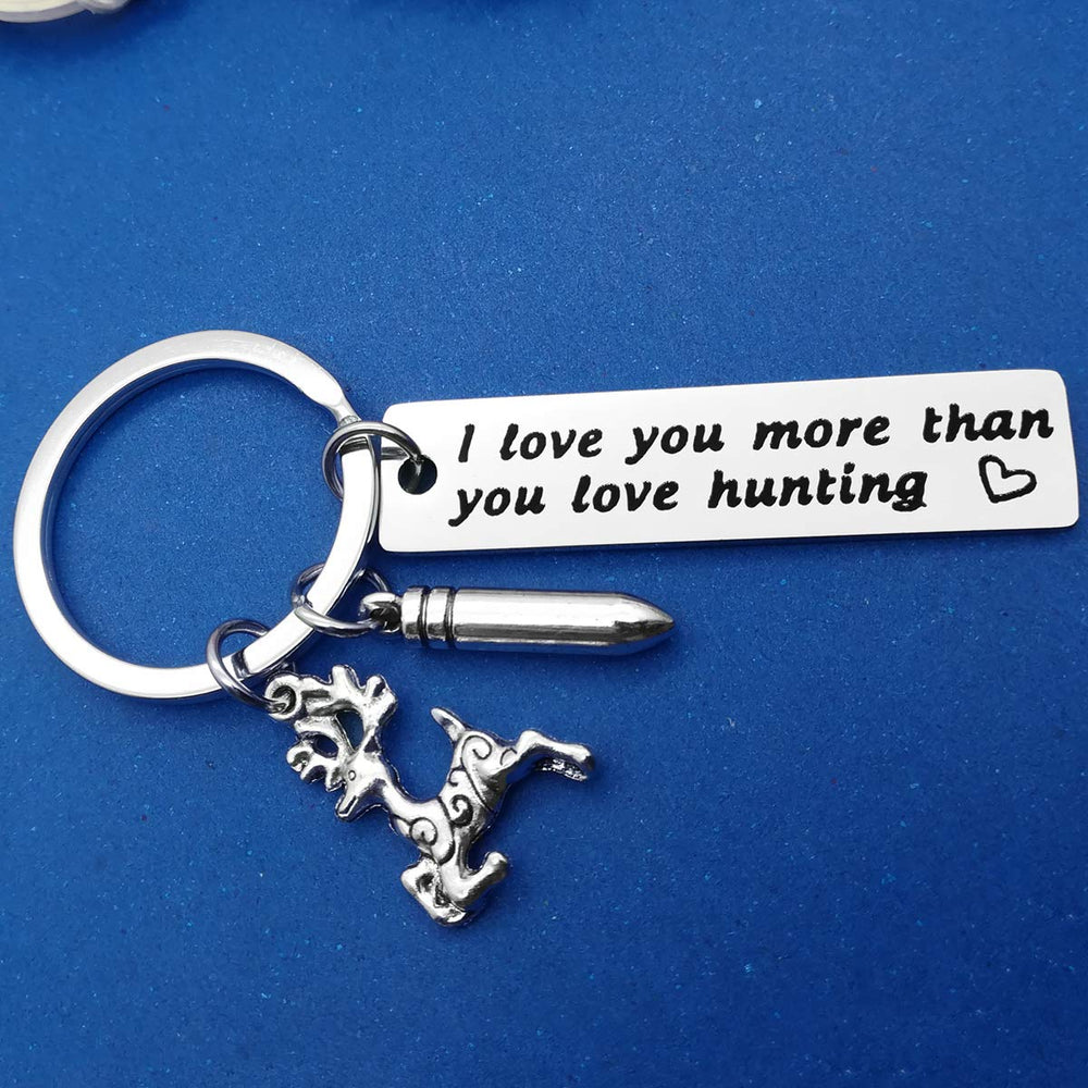 Christmas Keychain Gift for Men I Love You More Than You Love Hunting Keyring Gift for Husband Boyfriend Dad Hunter Wildlife Outdoorsman Jewelry
