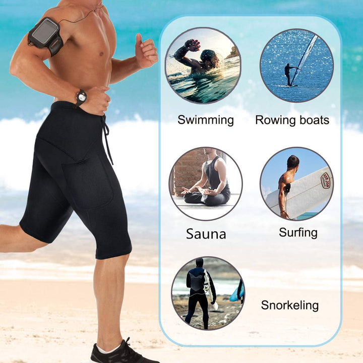 Neoprene Wetsuit Shorts 2mm Premium Sweat Fitness Pants with Pocket for Snorkeling Surfing Swimming Training(Black,L