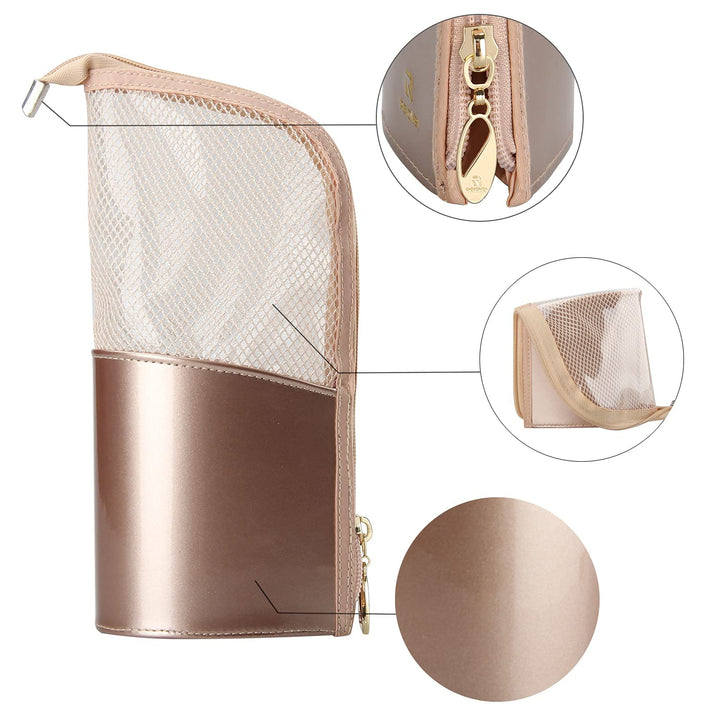 Travel Makeup Brush Bag, Portable Rose Gold Makeup Brush Holder Organizer Bag Waterproof Stand-Up Makeup Brush Pouch,Professional Artist Makeup Brush Case…
