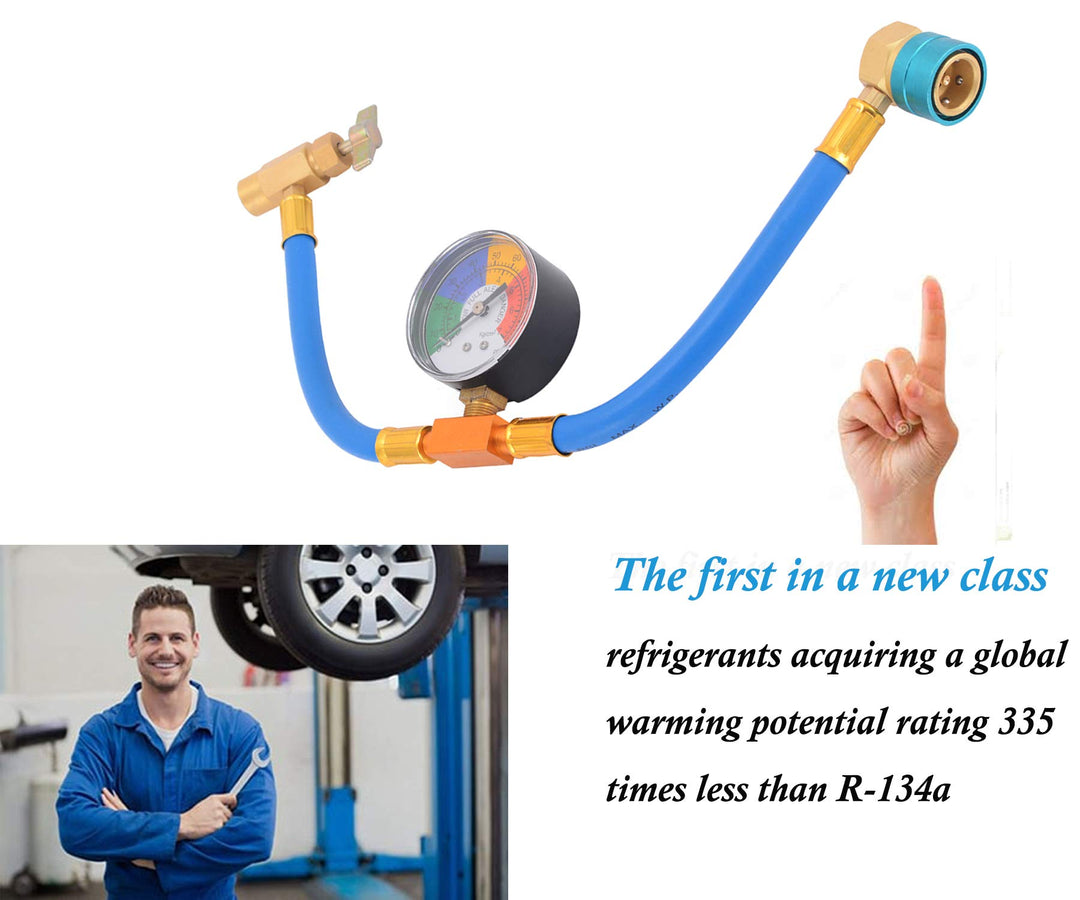 R1234YF Charging Hose with Gauge Kits, R-1234YF Adapter 1/2 LH Can Opener Tap, A/C Service Hose Refrigerant Cans Taper Sets